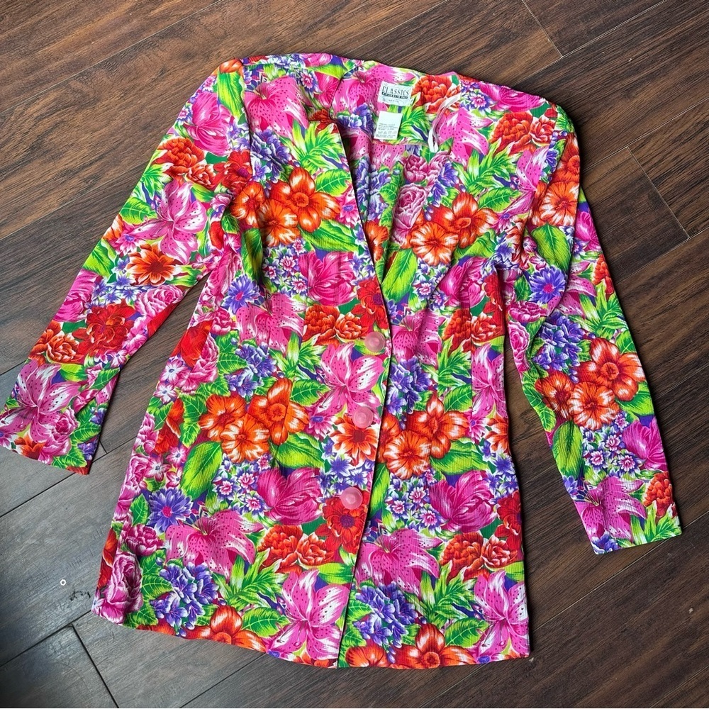 VTG Classics By Leslie Fay Floral Button Blazer Jacket